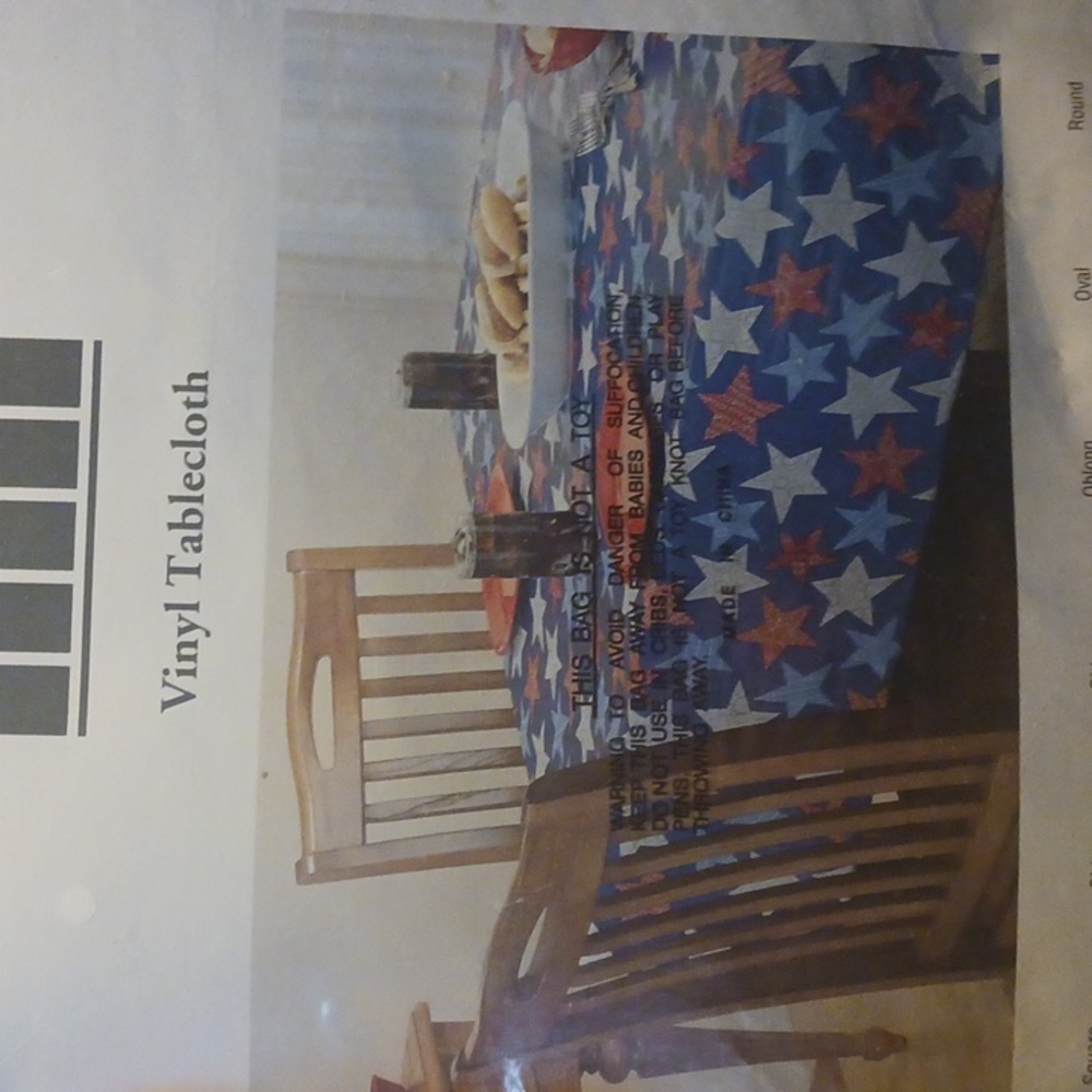 Vinyl Red White & Blue Stars themed tablecloth